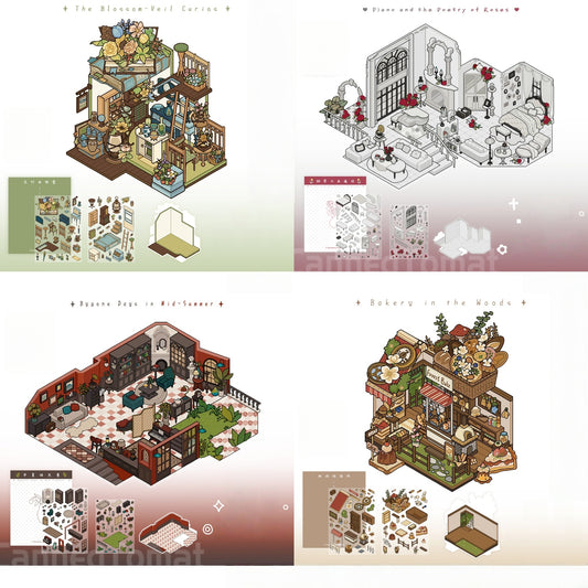 Poetic House 3D Sticker | 4 Cute Miniature Scenes