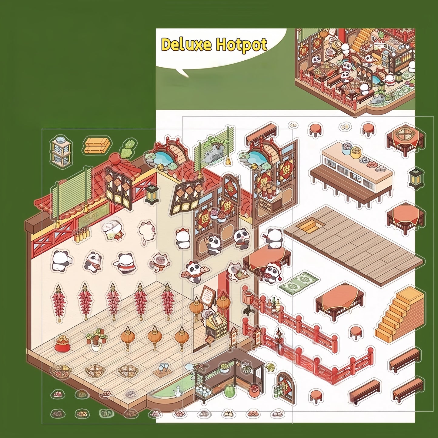 Fortune Feast Town 3D Sticker | 2 Cute Miniature Scenes