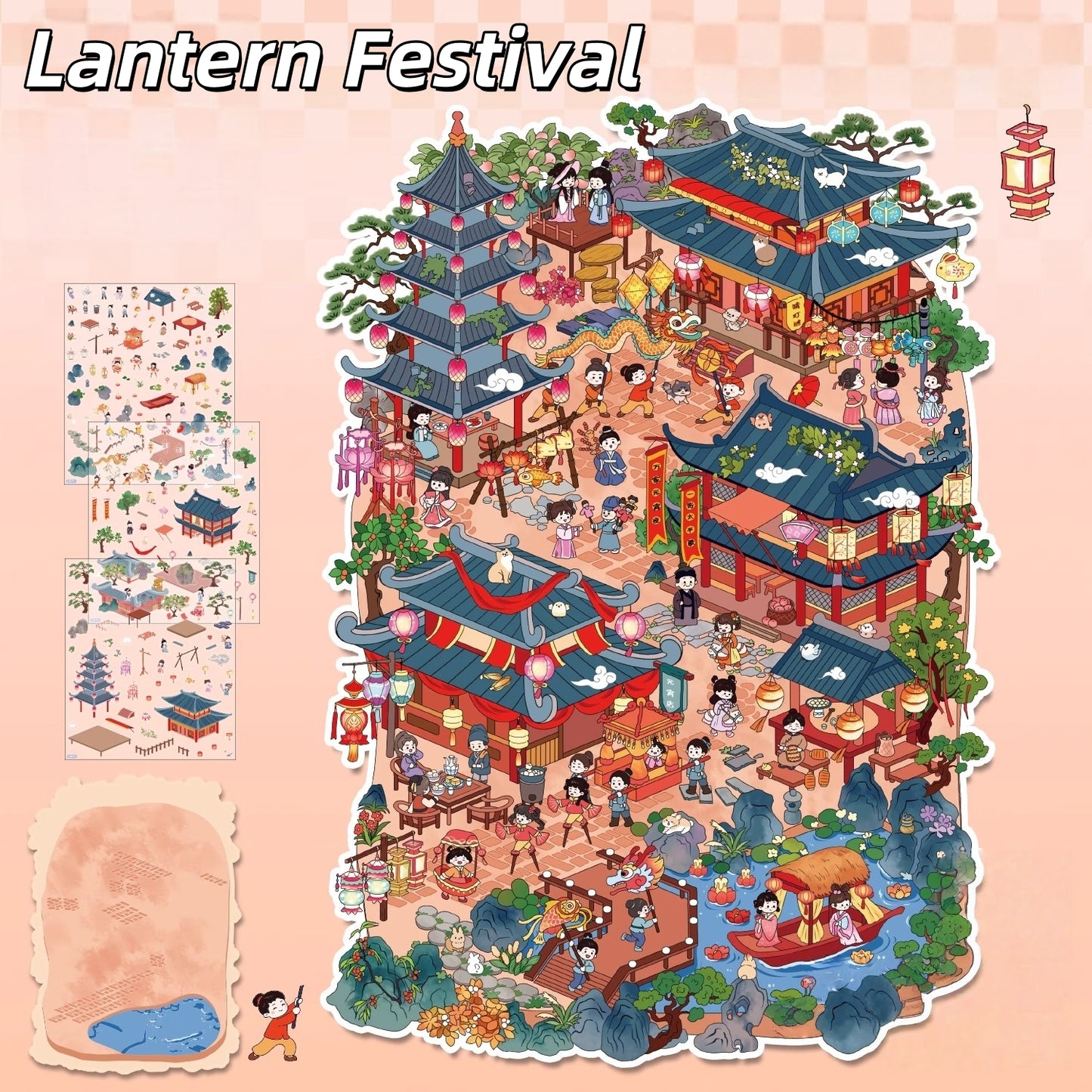 Chinese Festival 3D Sticker | 6 Cute Miniature Scenes