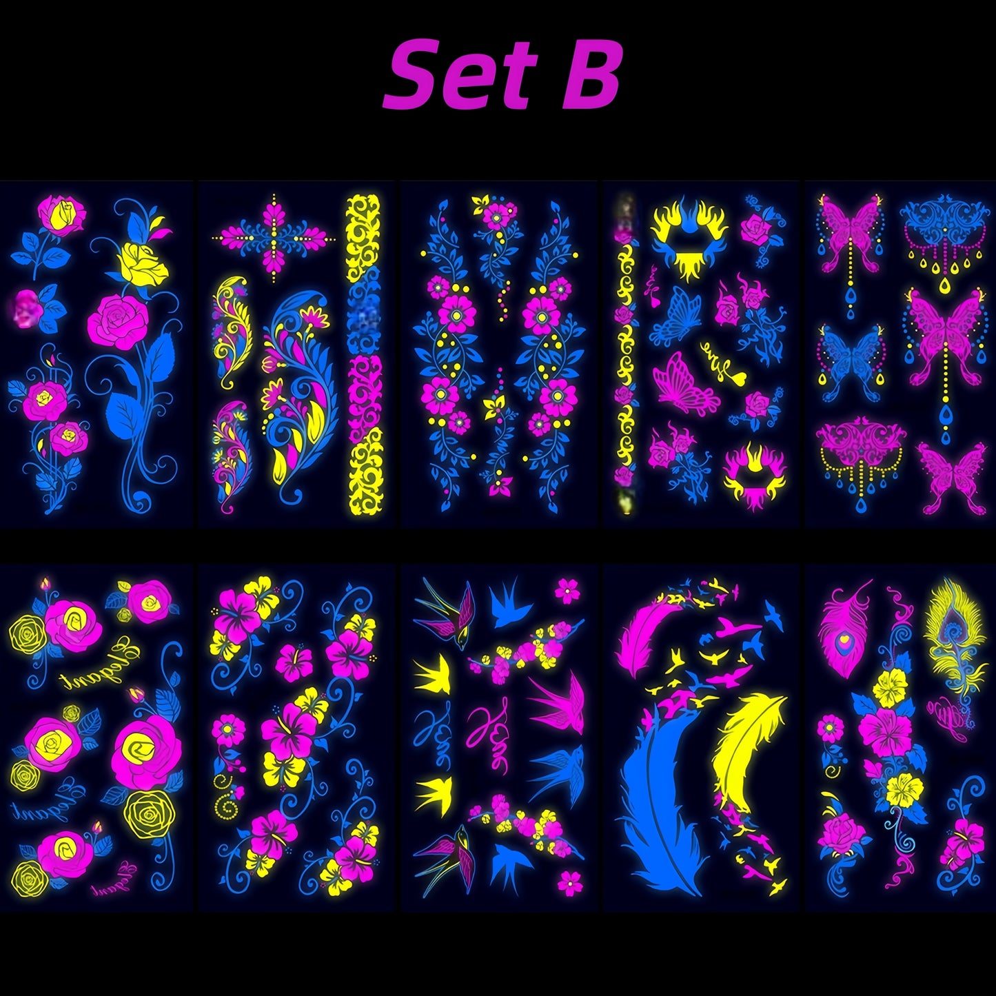 Glitter Rave UV Reactive Temporary Tattoo 4.0