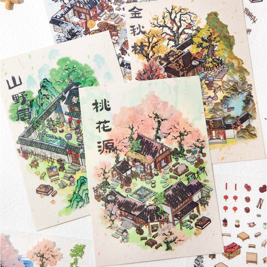 Seasons in Ink 3D Sticker | 4 Cute Miniature Scenes