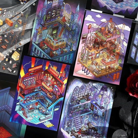 Horror Bazaar 3D Sticker | 4 Cute Miniature Scenes