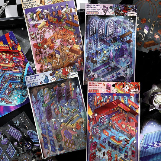 Horror Bazaar 3D Sticker | 4 Cute Miniature Scenes