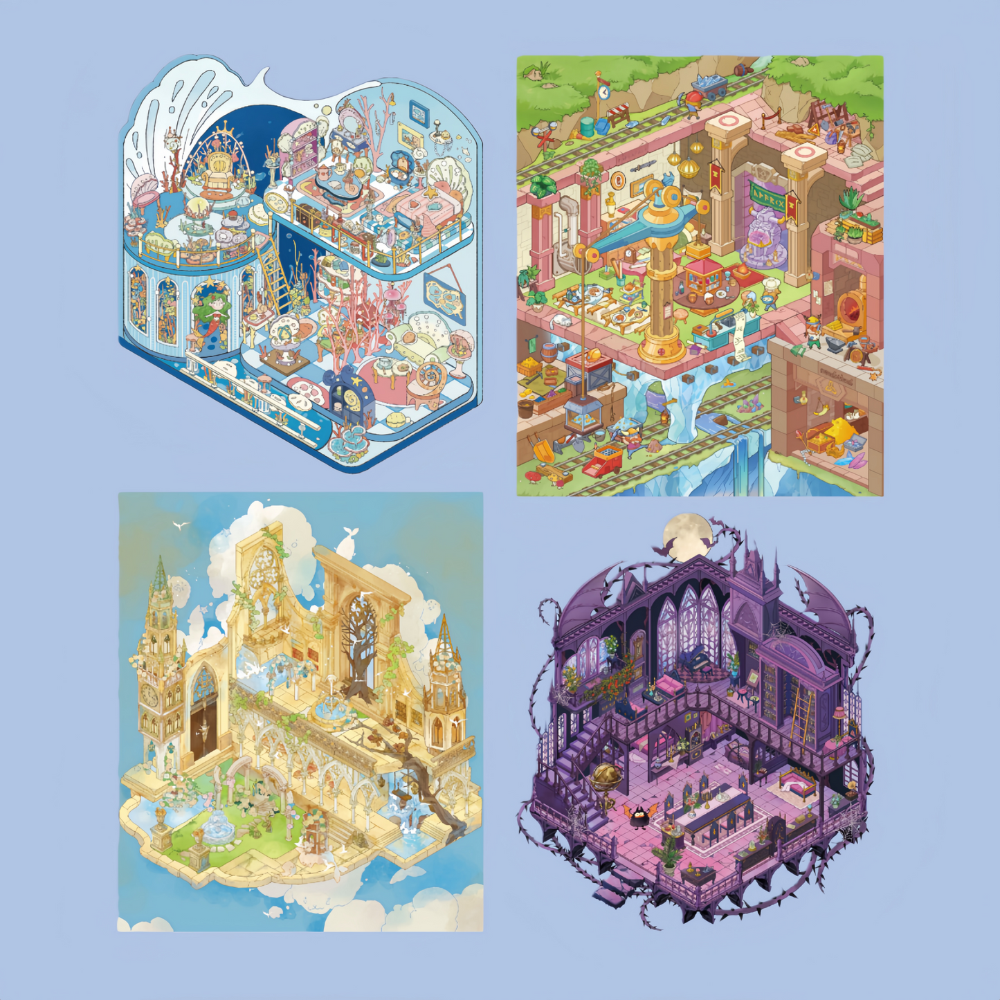 Fantastic Realms 3D Sticker | 4 Cute Miniature Scenes