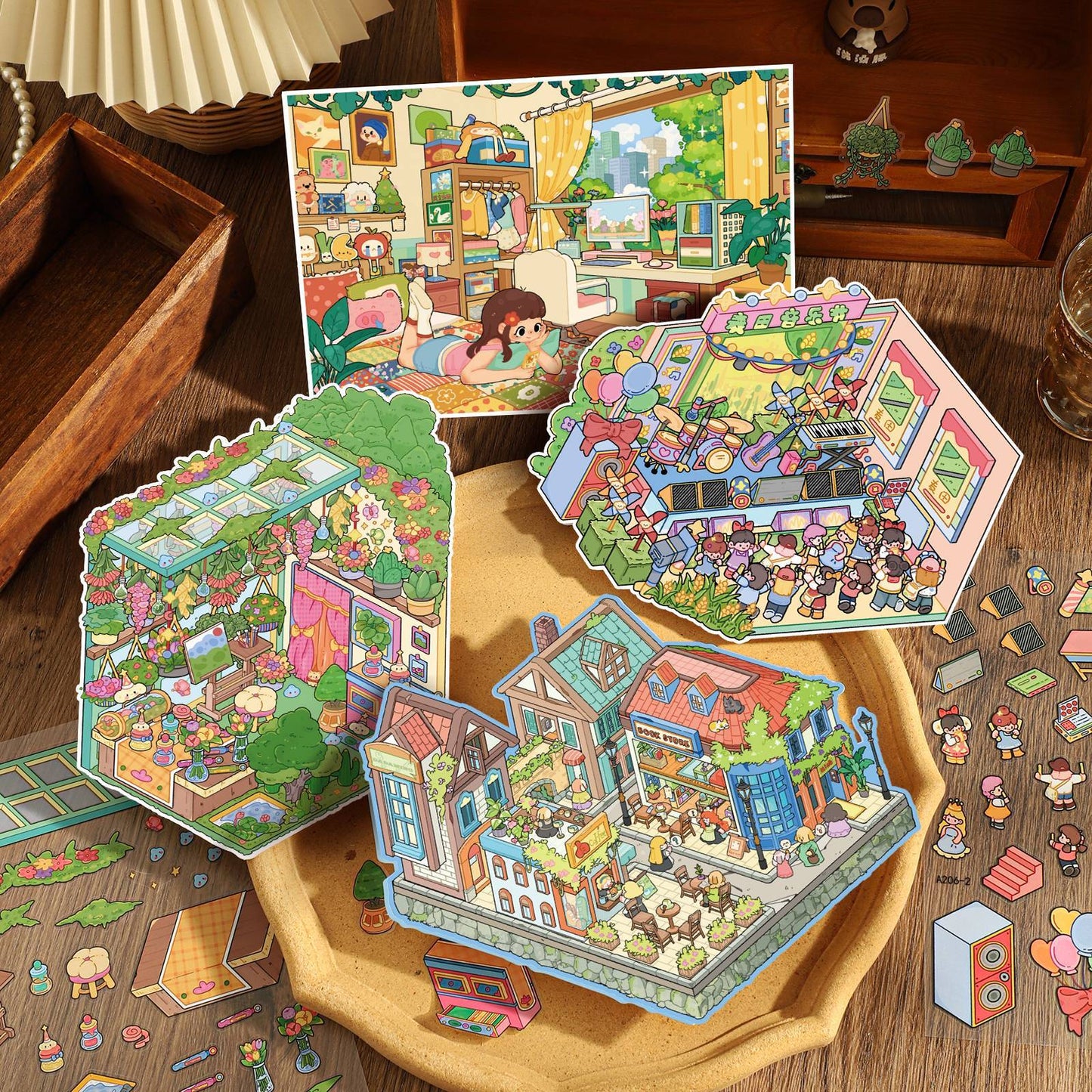 Leisure Hours 3D Sticker | 4 Cute Miniature Scenes