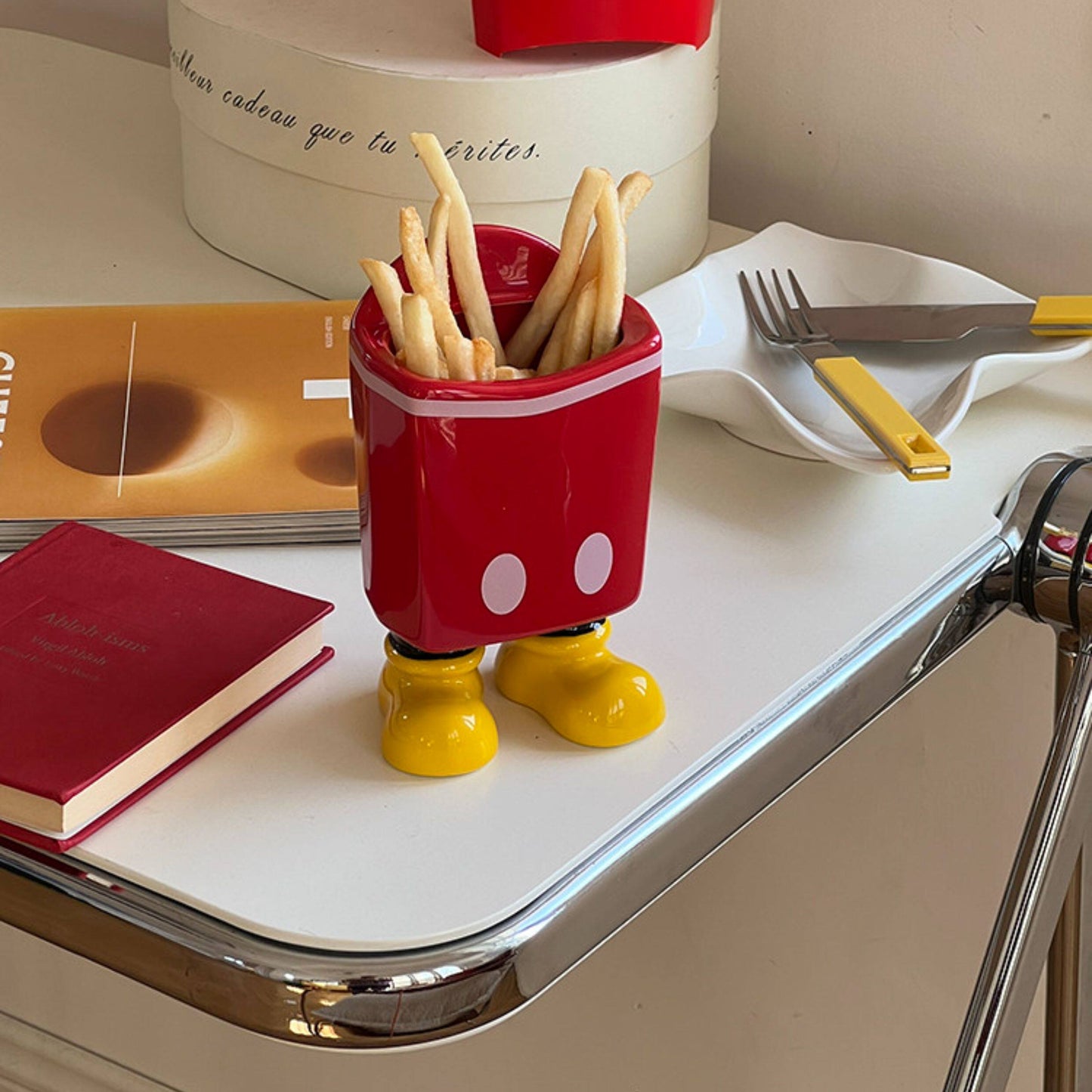 French Fries Box-Shaped Ceramic Pen Holder Desk Organizer