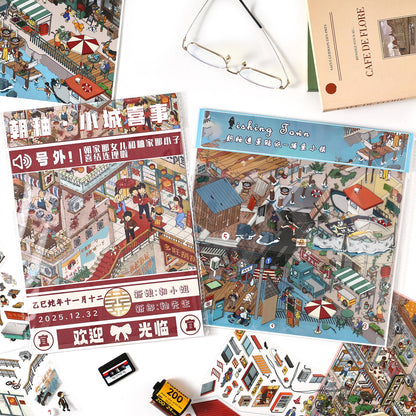 Town Street View 3D Sticker | 4 Cute Miniature Scenes