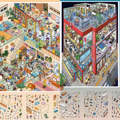 Urban Microscope 3D Sticker | 2 Cute Miniature Scenes