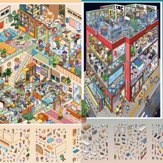 Urban Microscope 3D Sticker | 2 Cute Miniature Scenes
