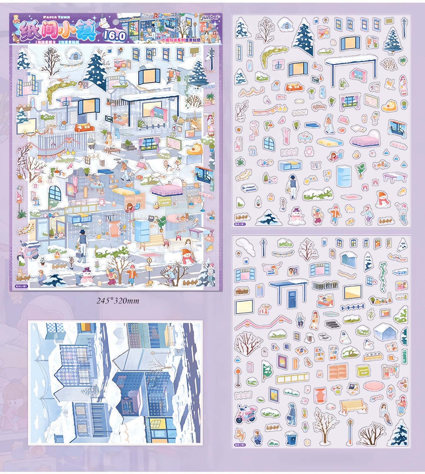 Town Street View 3D Sticker | 4 Cute Miniature Scenes