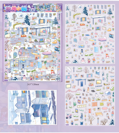 Town Street View 3D Sticker | 4 Cute Miniature Scenes