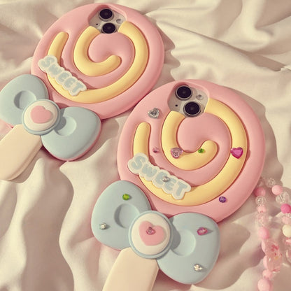 Colorful Diamond Bow Lollipop Silicone Phone Case