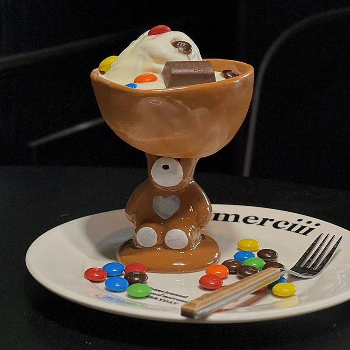 Cute Bear Heart-Shaped Ceramic Ice Cream Cup