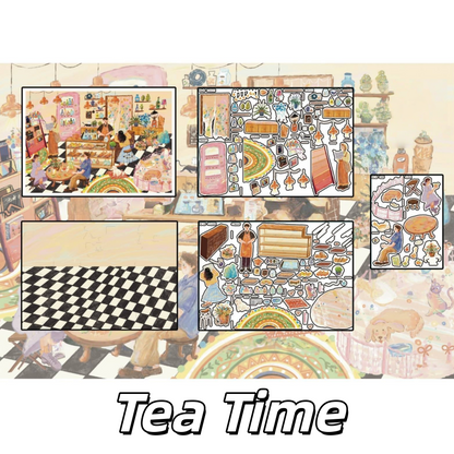 Reading Time & Tea Time 3D Sticker | 2 Cute Miniature Scenes