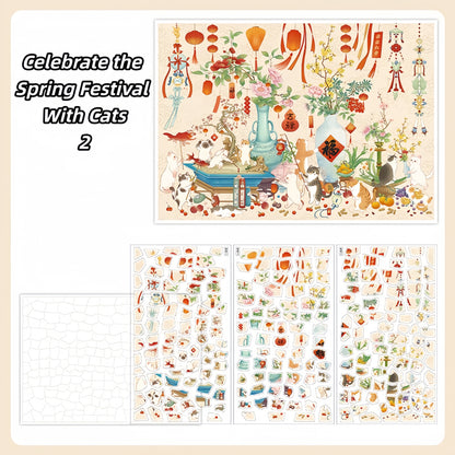 Celebrate the Spring Festival With Cats 3D Sticker | 2 Cute Miniature Scenes
