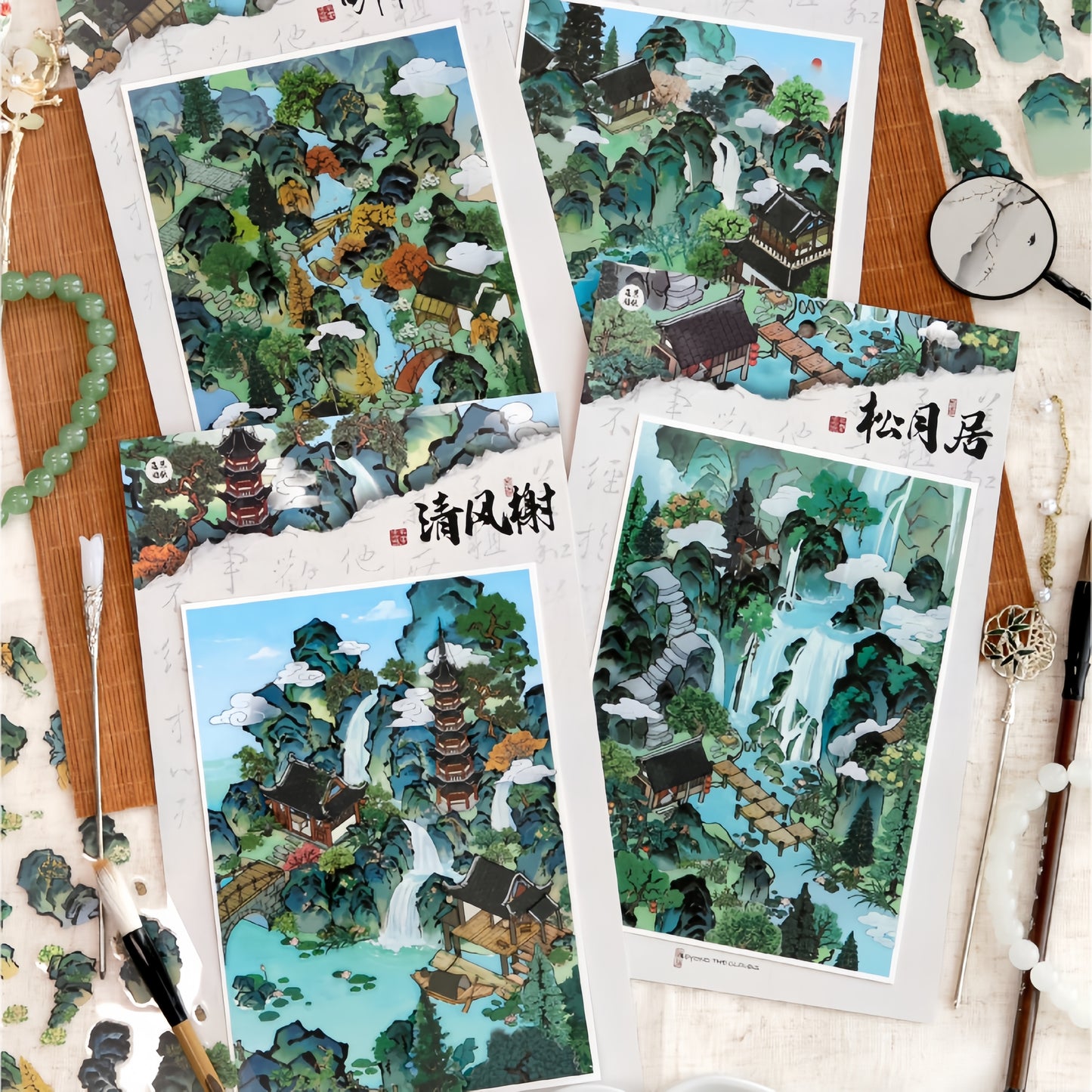 Ancient Village 3D Sticker | 4 Cute Miniature Scenes