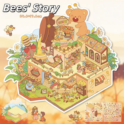 Whimsical Dream 3D Sticker | 4 Cute Miniature Scenes