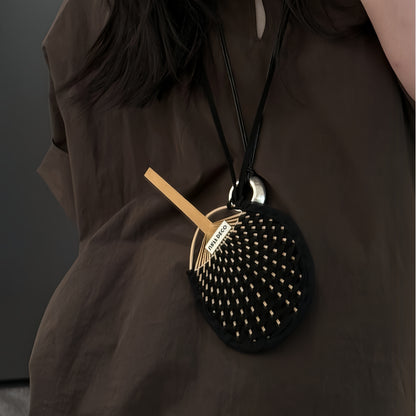 Handmade Leather Cord Woven Bamboo Fan