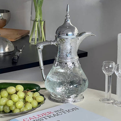 Vintage Carved Embossed Glass Water Pitcher