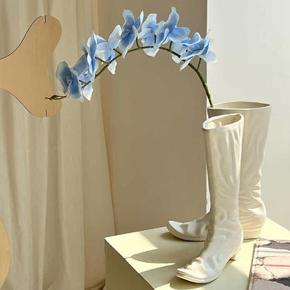 White Boot-Shaped Ceramic Vase