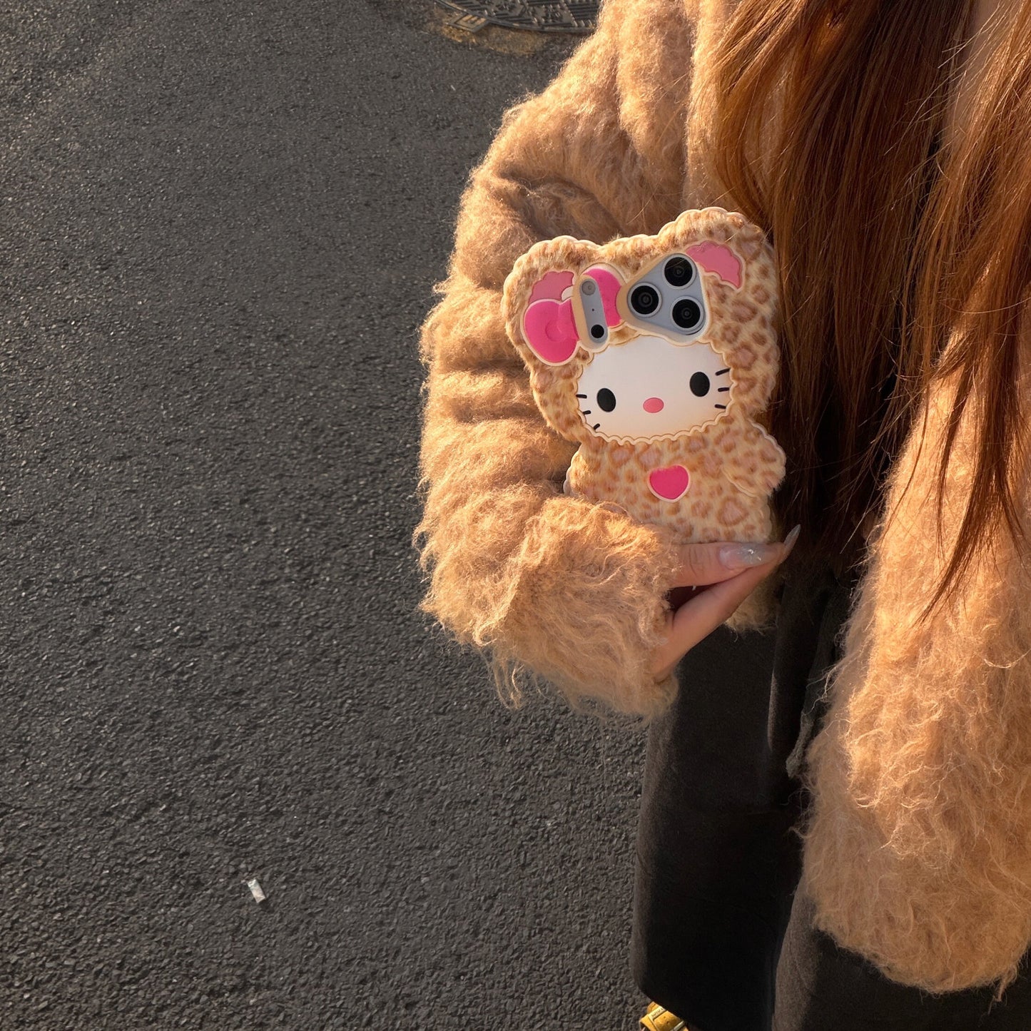 Leopard Print Cat Fluffy Phone Case