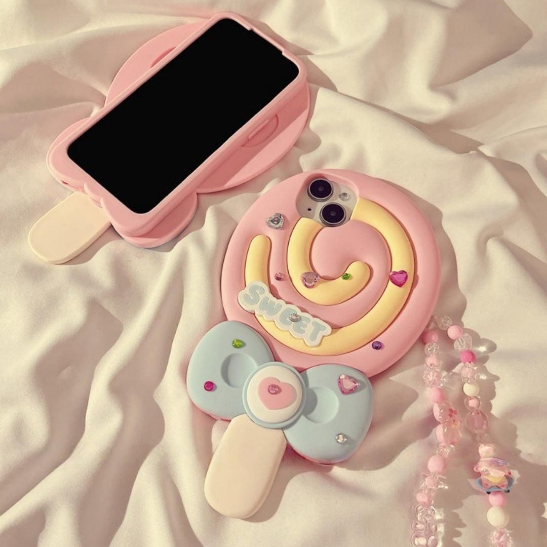 Colorful Diamond Bow Lollipop Silicone Phone Case