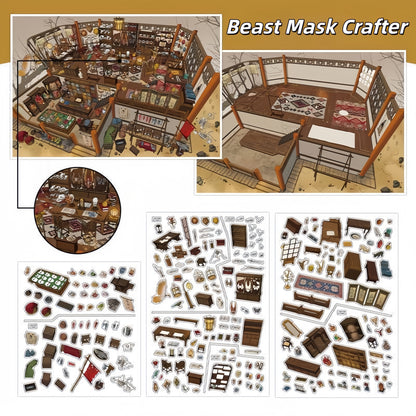 Traditional Workshops 3D Sticker | 2 Cute Miniature Scenes