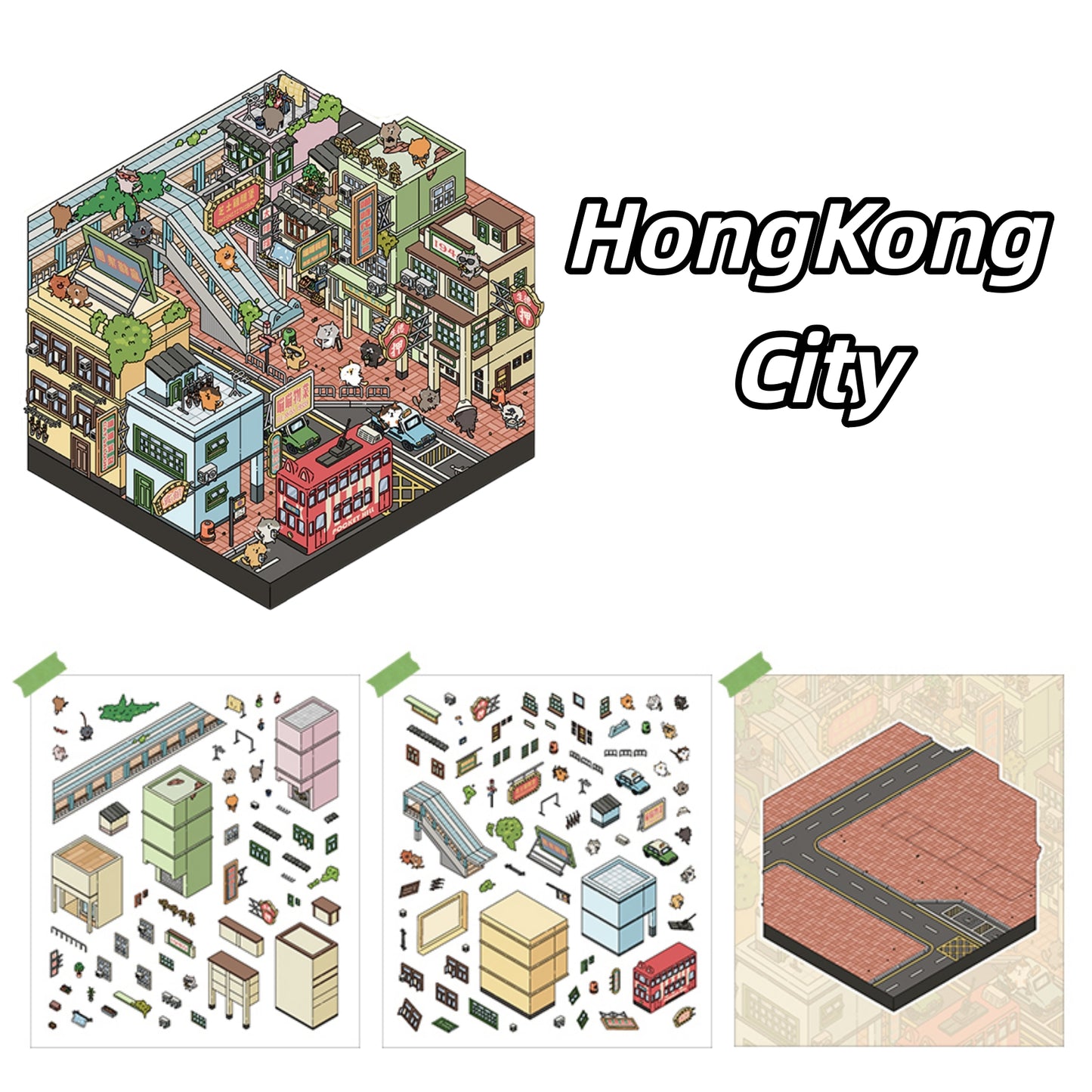 Flat Cat Pixel 3D Sticker | 2 Cute Miniature Scenes