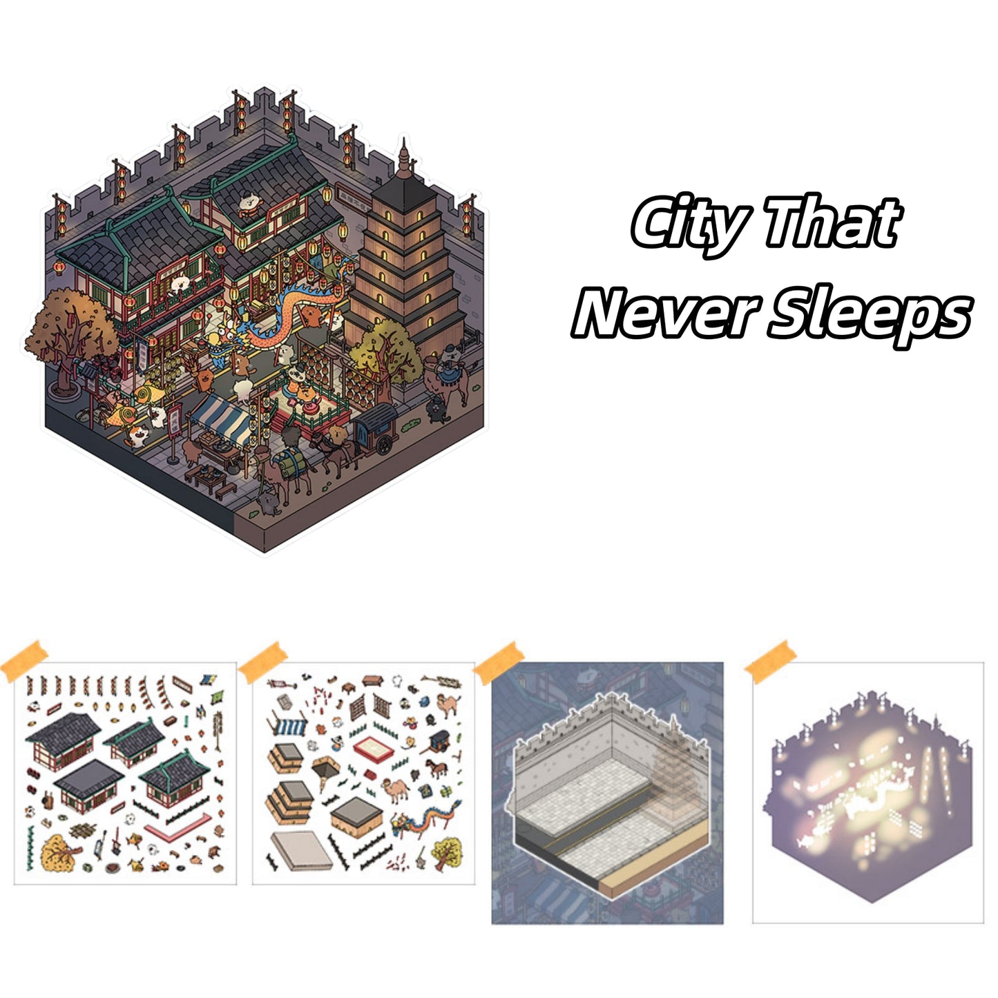 Flat Cat Pixel 3D Sticker | 2 Cute Miniature Scenes