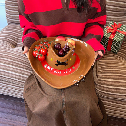 Cowboy Hat-Shaped Ceramic Plate