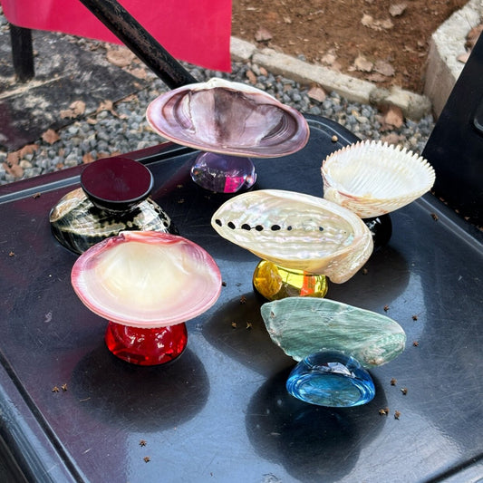 Natural Shell Colorful Glass Base Tray