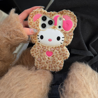 Leopard Print Cat Fluffy Phone Case