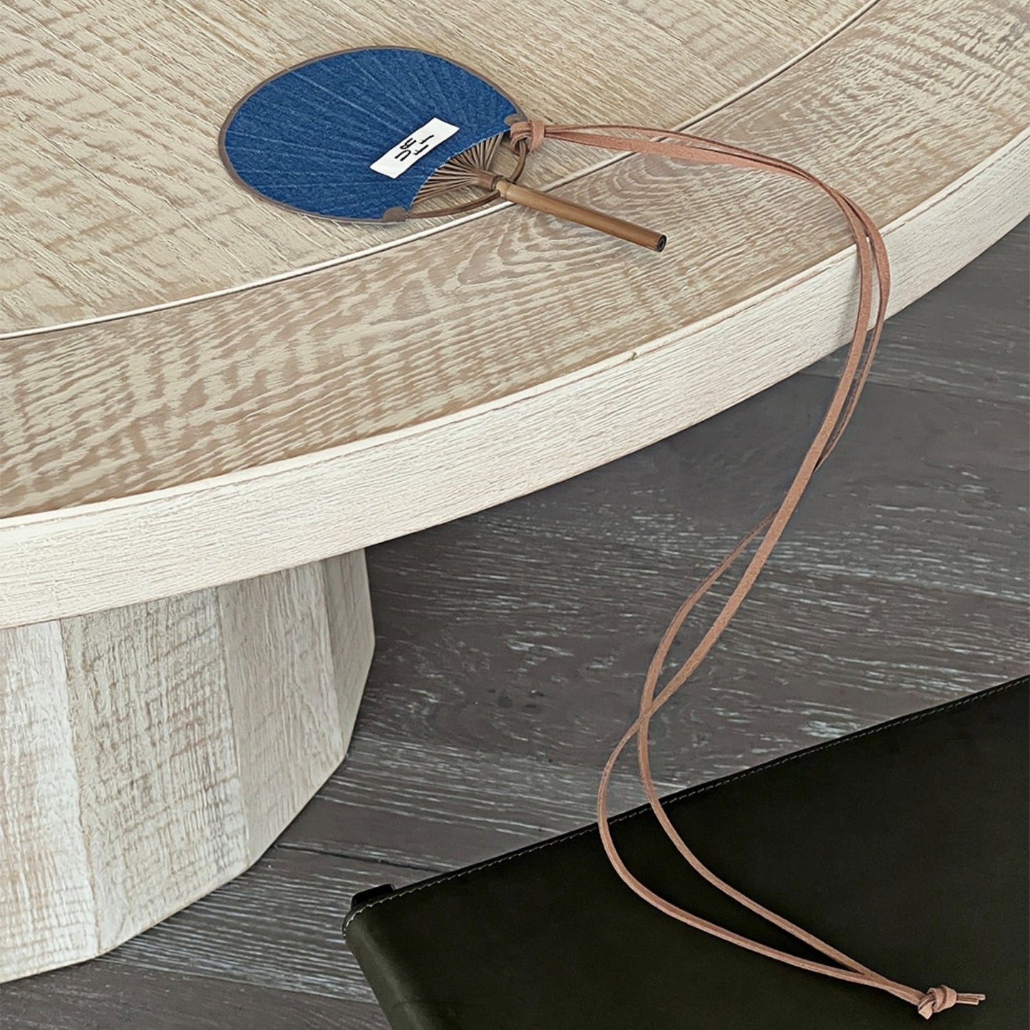 Bamboo Frame Denim Fan with Hanging Rope