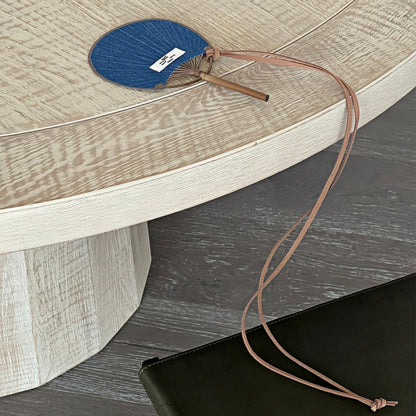 Bamboo Frame Denim Fan with Hanging Rope