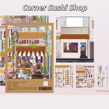 Japanese Street Scenes 3D Sticker | 4 Cute Miniature Scenes