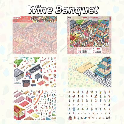 Ancient Chinese Delights 3D Sticker | 4 Cute Miniature Scenes