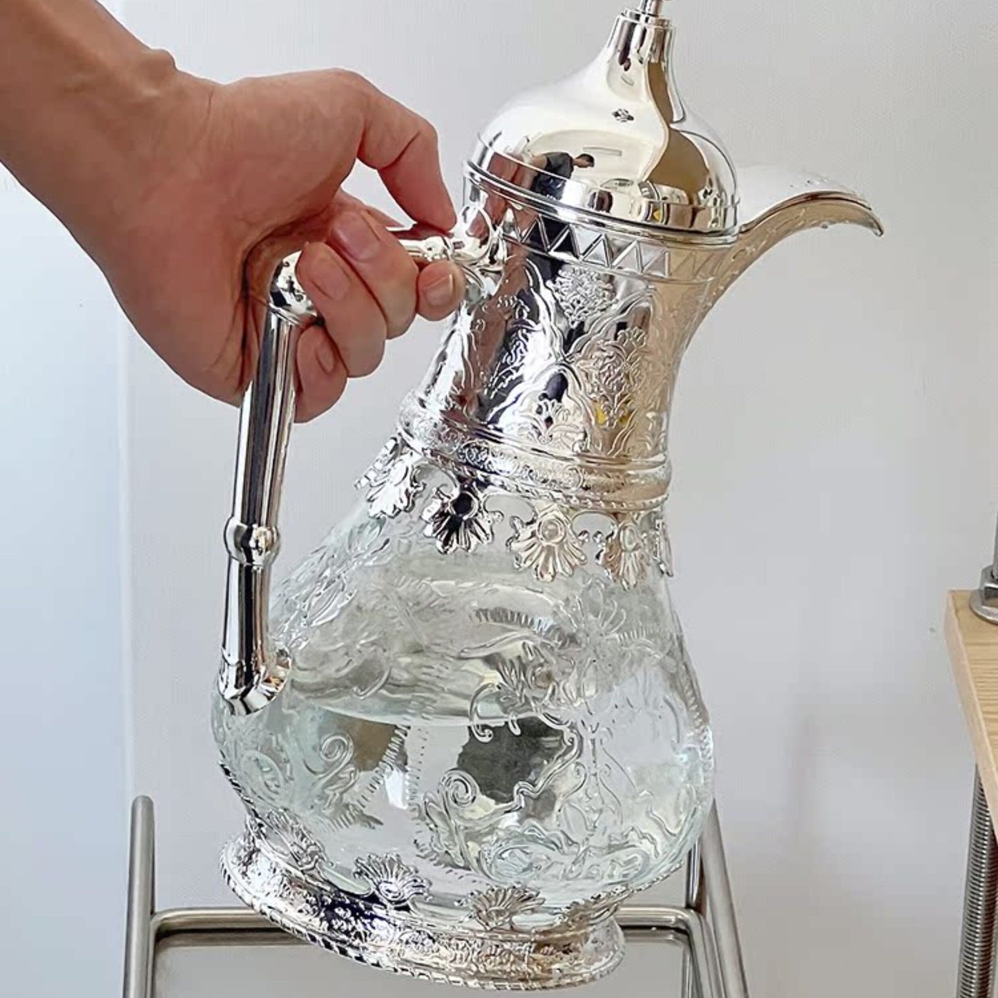 Vintage Carved Embossed Glass Water Pitcher
