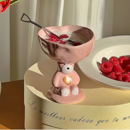 Cute Bear Heart-Shaped Ceramic Ice Cream Cup