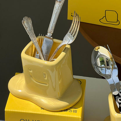 Melted Butter-Shaped Ceramic Pen Holder Desk Organizer