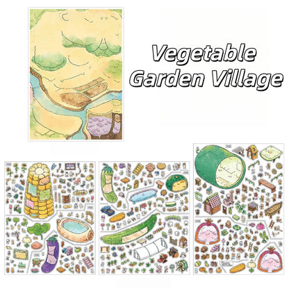 Rustic Villages 3D Sticker | 2 Cute Miniature Scenes