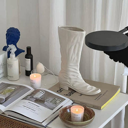 White Boot-Shaped Ceramic Vase