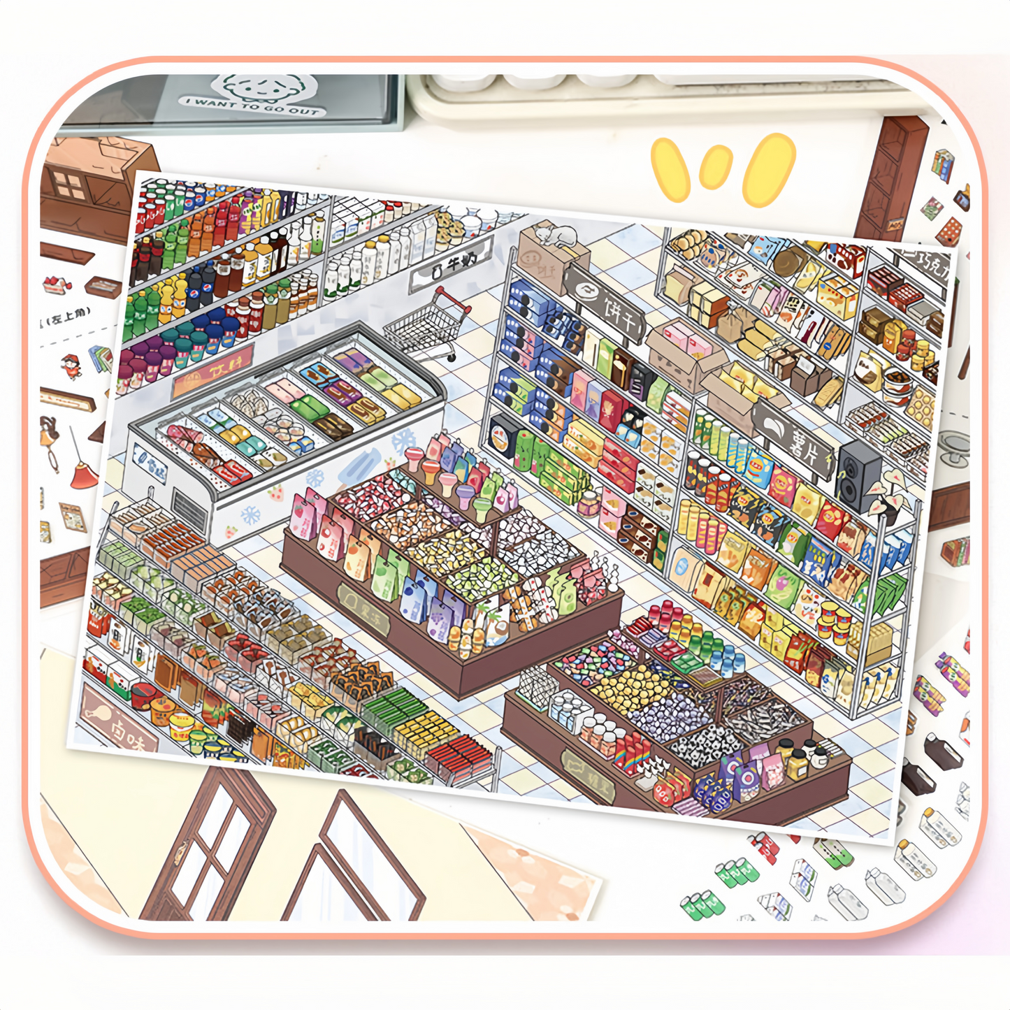 Study & Snack 3D Sticker | 2 Cute Miniature Scenes