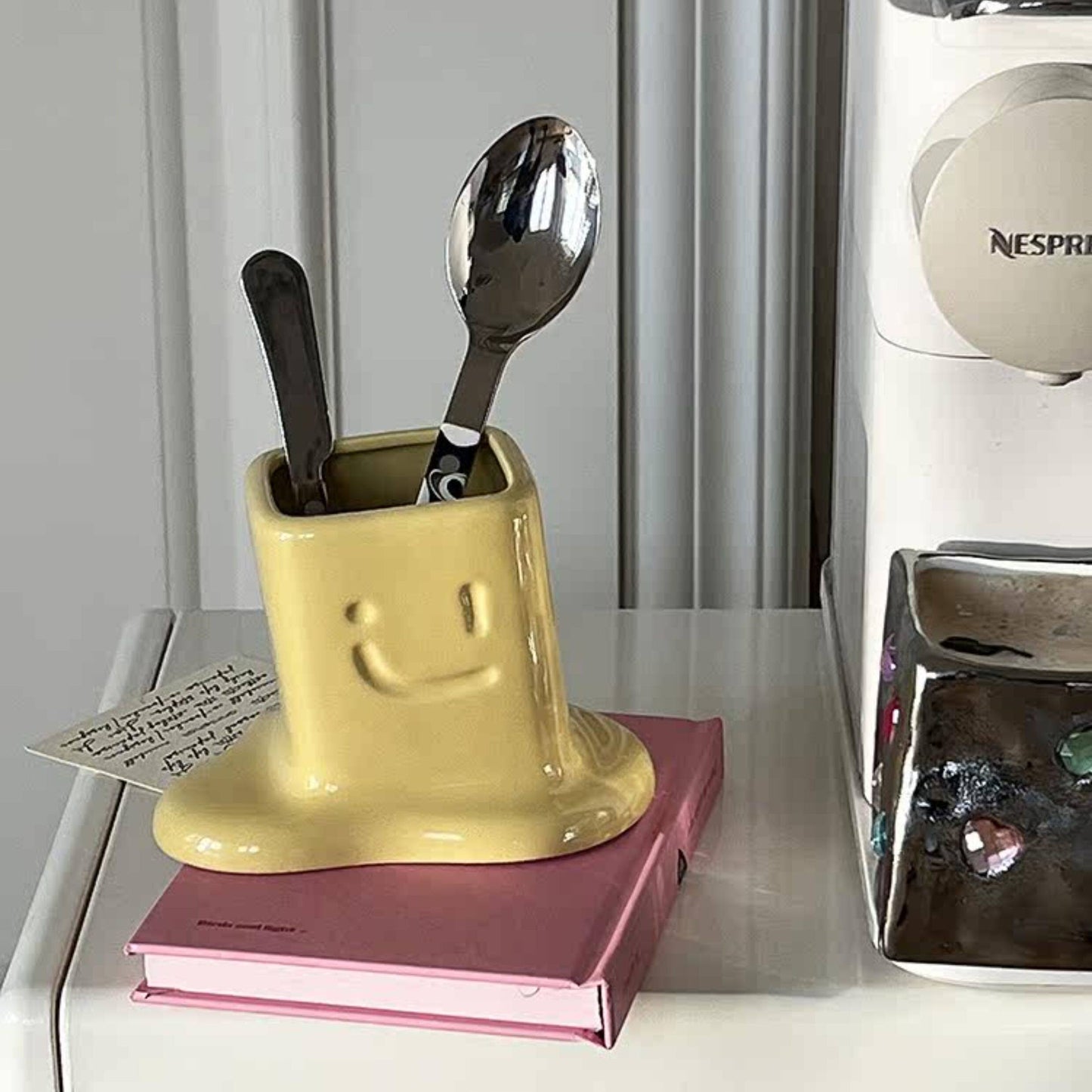 Melted Butter-Shaped Ceramic Pen Holder Desk Organizer
