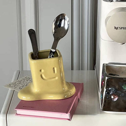 Melted Butter-Shaped Ceramic Pen Holder Desk Organizer