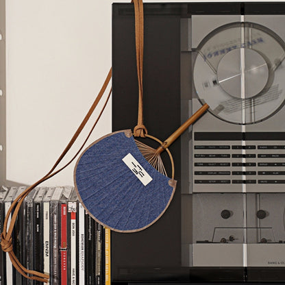Bamboo Frame Denim Fan with Hanging Rope