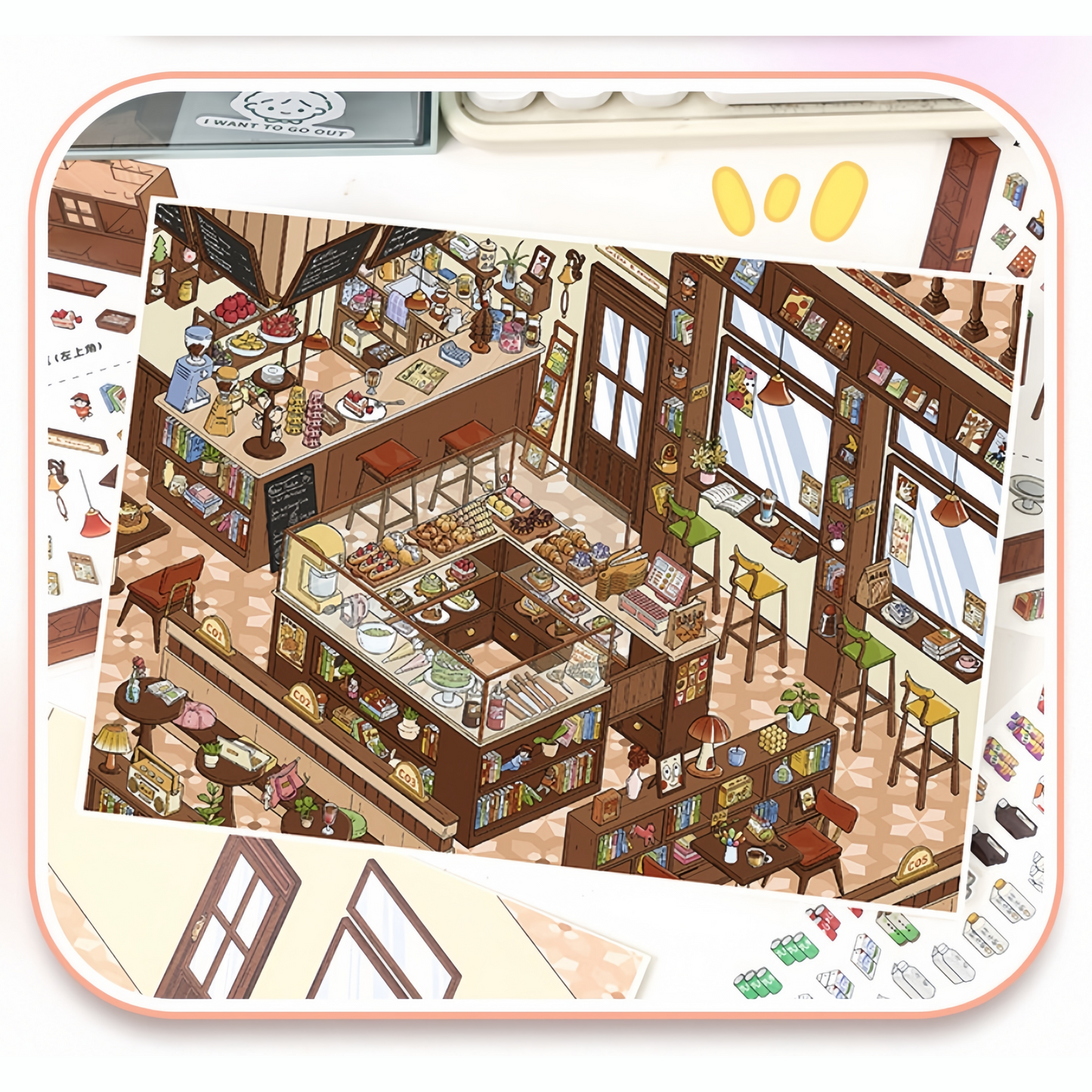 Study & Snack 3D Sticker | 2 Cute Miniature Scenes