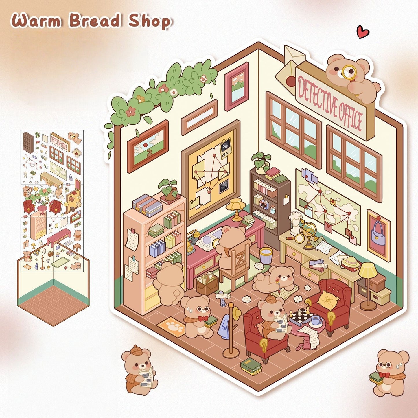 Tiny Shops 3D Sticker | 4 Cute Miniature Scenes