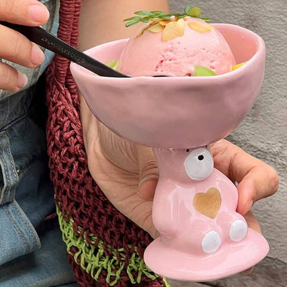 Cute Bear Heart-Shaped Ceramic Ice Cream Cup