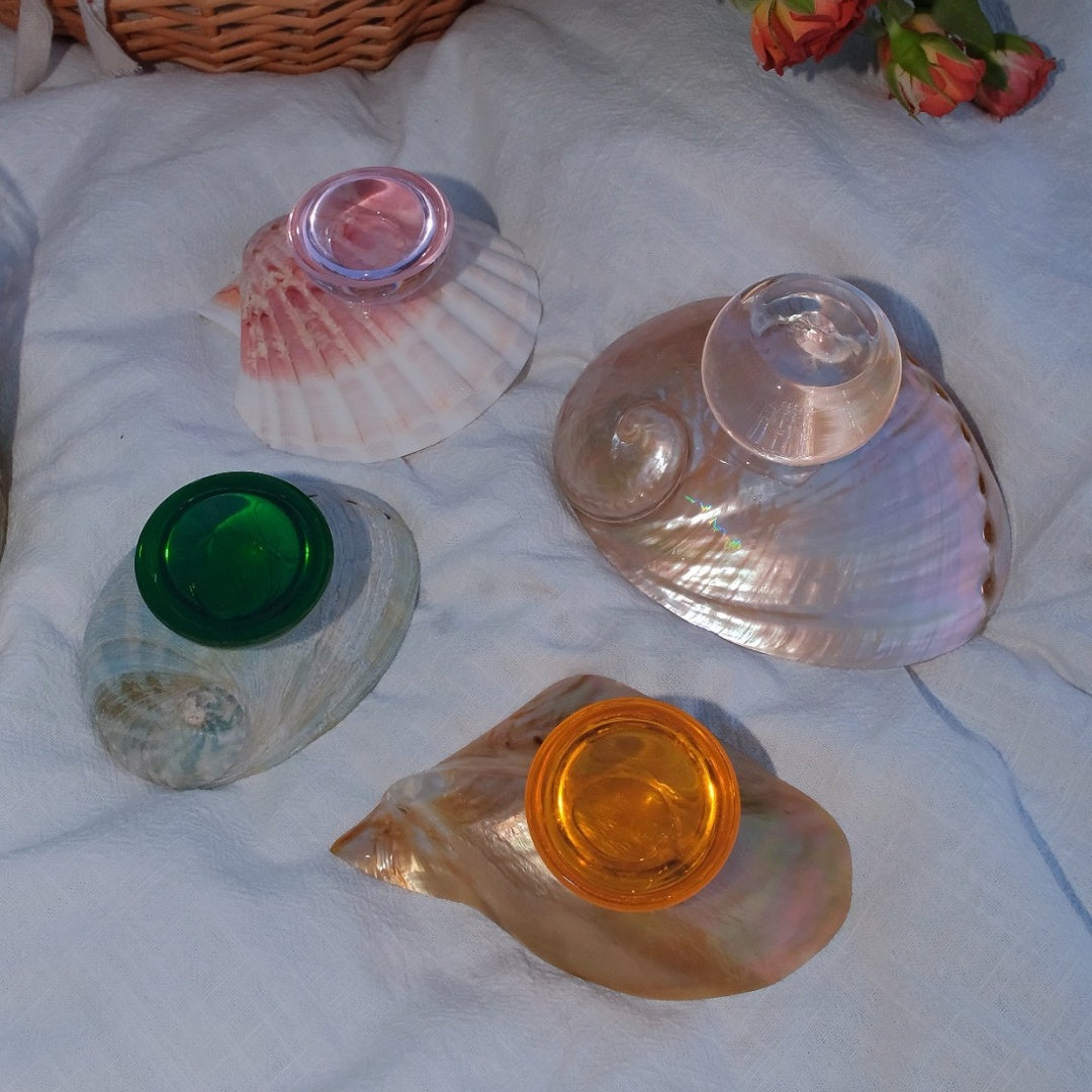 Natural Shell Colorful Glass Base Tray