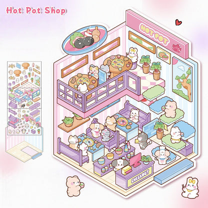 Tiny Shops 3D Sticker | 4 Cute Miniature Scenes